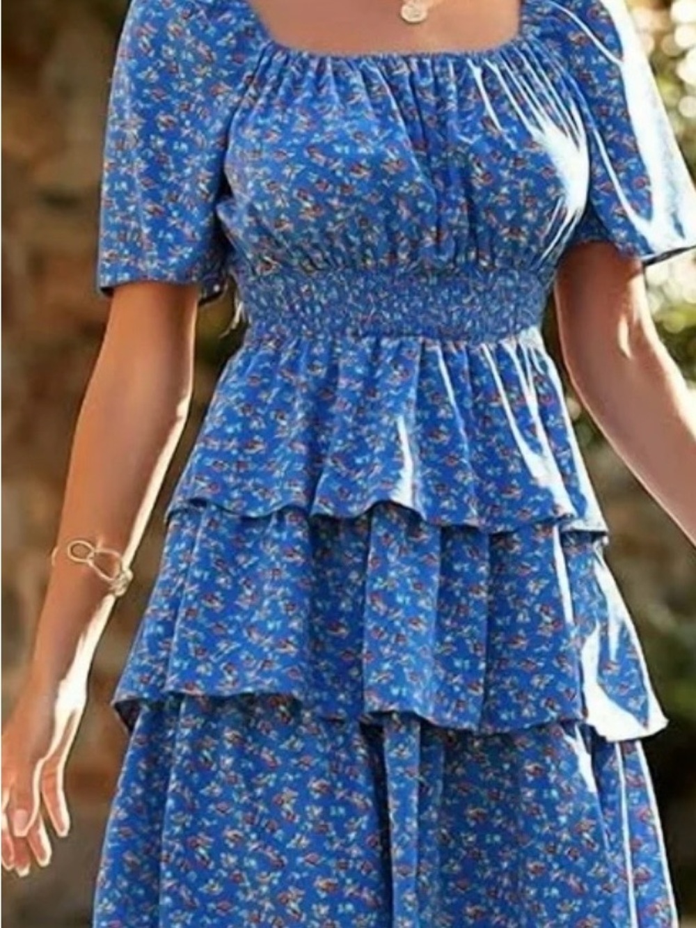 Blue Floral Tiered Dress